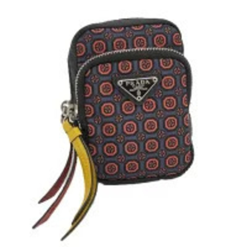 Prada Keyring Pouch Clutch Bag Charm Navy Blue Red